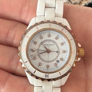 Akribos XXIV White and Gold-Tone Timepiece